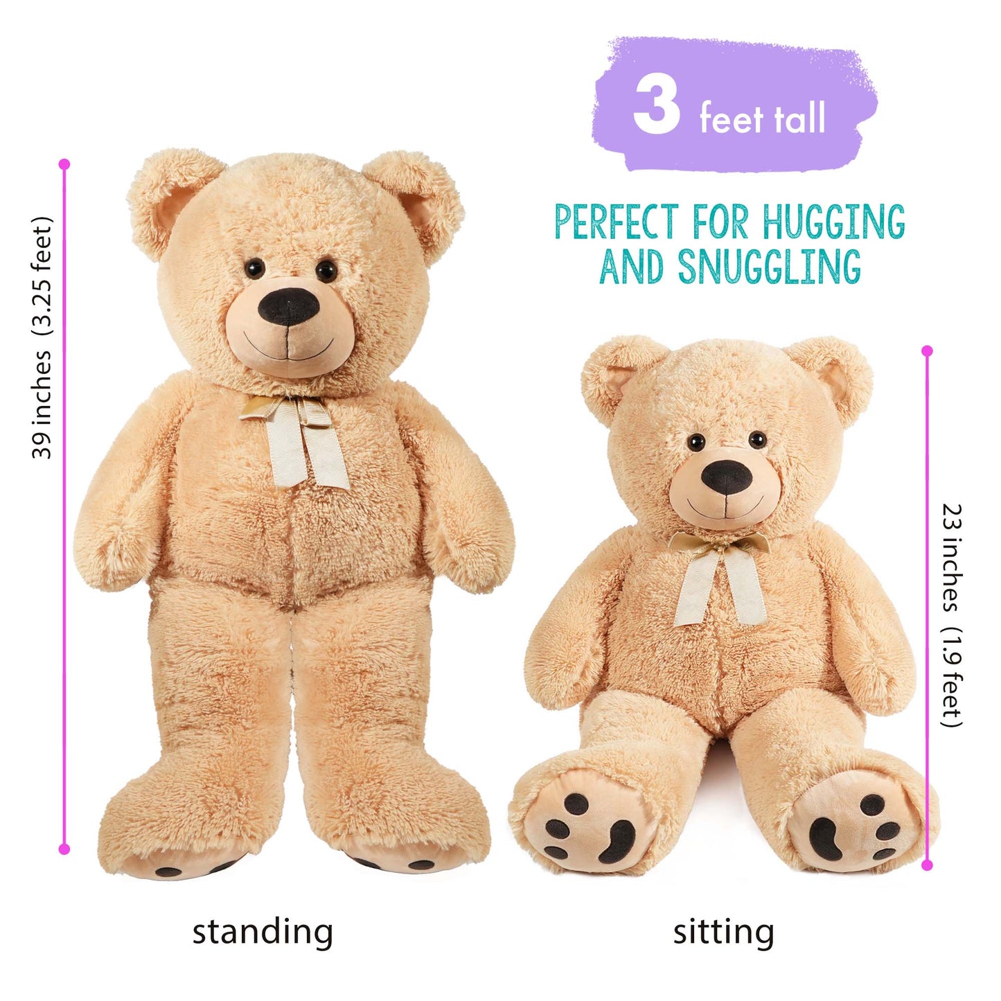 LotFancy Big Teddy Bear, 3 Feet Giant Teddy Bear Stuffed Animal, Large Bear Plush Toy with Big Footprints