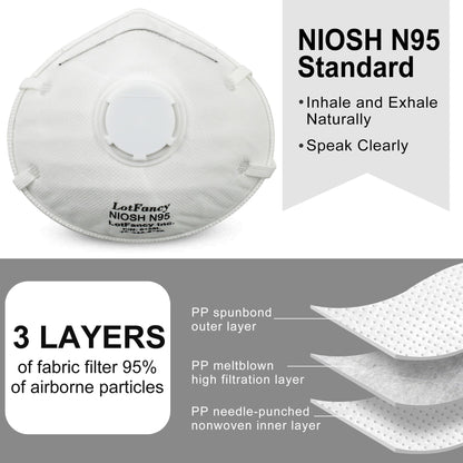 LotFancy N95 Mask, NIOSH Particulate Respirator, Face Mask for Construction, Cleaning, Air Filter Mask Anti Dust Particle