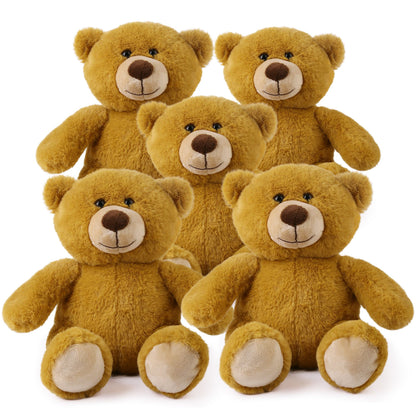 BenBen Teddy Bear Stuffed Animal, 5 Pack 10 inch Teddy Bear Bulk, Baby Bear Plush Toy for Baby Shower Decoration, Gifts for Kids Baby, Girls, Boys, Birthday (Dark Brown)