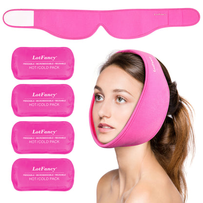 LotFancy Face Ice Pack Wrap with 4 Hot Cold Therapy Gel Packs for Wisdom Teeth, TMJ, TMD, Chin