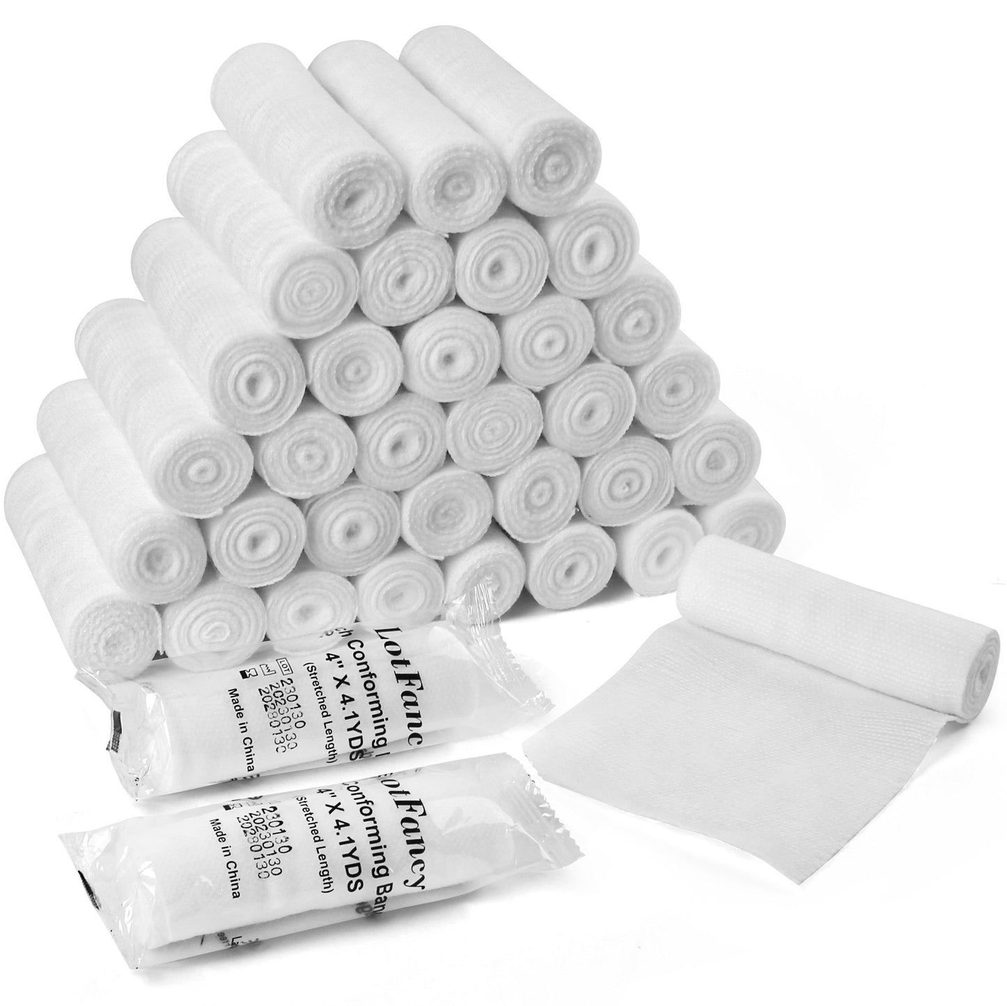 LotFancy Gauze Bandage Roll Gauze Wrap, 4" x 4 Yards Stretched, Conforming Gauze Rolls, Medical Wound Care Supplies for First Aid