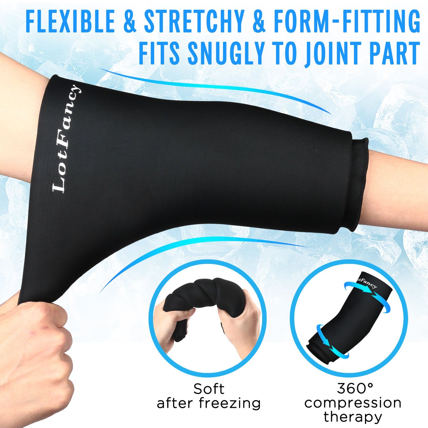 LotFancy Elbow Knee Ice Pack Wrap, Ice Compression Sleeve for Tendonitis and Golfers Tennis Elbow, Hot Cold Therapy Relieves Arm, Ankle, Calf, Thigh, Muscles, Joints Pain