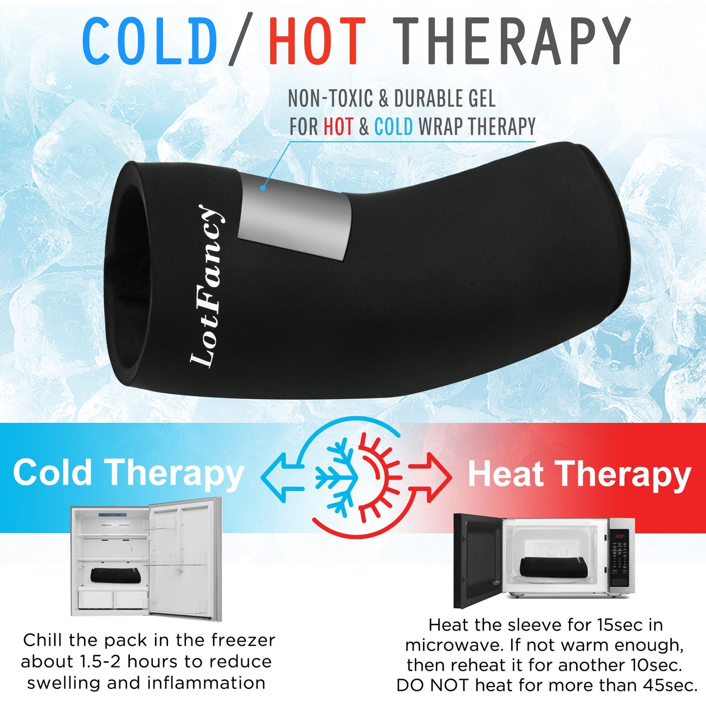 LotFancy Athletic Compression Sleeve, XL, Hot & Cold Therapy, Black