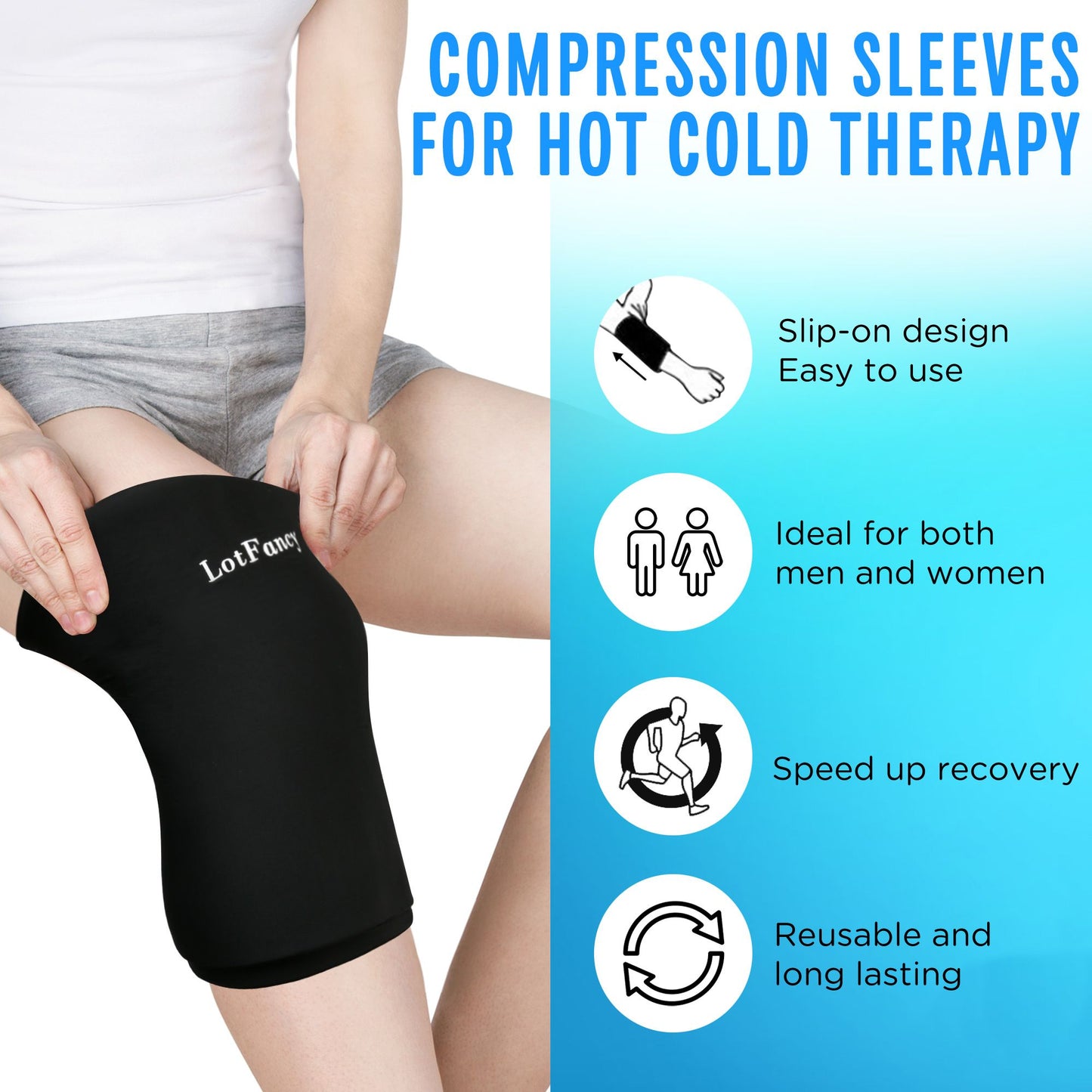 LotFancy Elbow Knee Ice Pack Wrap, Ice Compression Sleeve for Tendonitis and Golfers Tennis Elbow, Hot Cold Therapy Relieves Arm, Ankle, Calf, Thigh, Muscles, Joints Pain