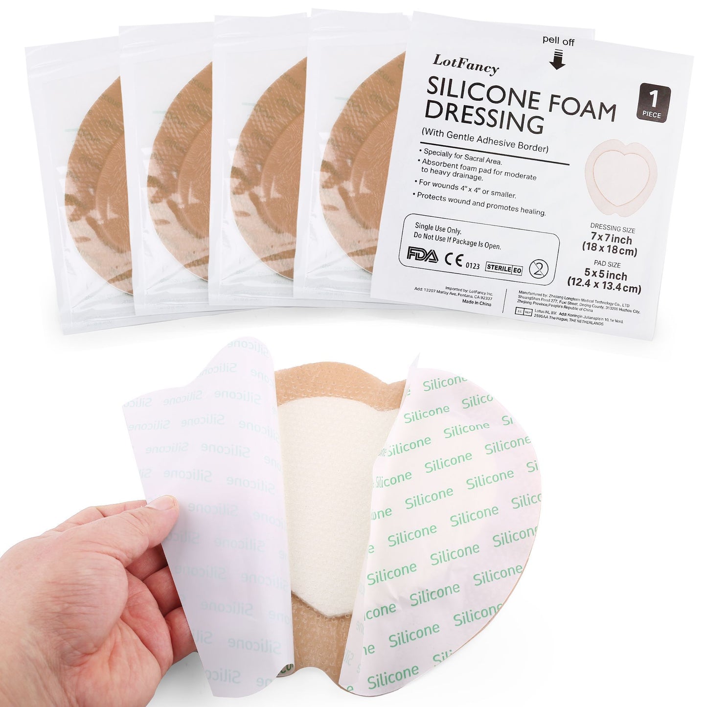 LotFancy Silicone Foam Dressing, Wound Dressing with Border, Bed Sores, Pressure Ulcers Healing Bandage Pad, Highly Absorbent, Waterproof