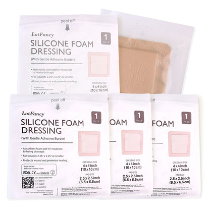 LotFancy Silicone Foam Dressing, Wound Dressing with Border, Bed Sores, Pressure Ulcers Healing Bandage Pad, Highly Absorbent, Waterproof