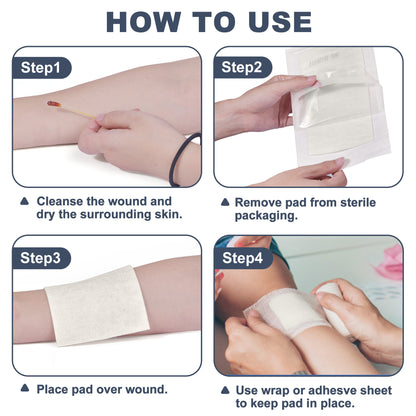LotFancy Calcium Alginate Wound Dressing, 4" x 8", 5 Pack, Non-Stick Gauze Pads, Highly Absorbent