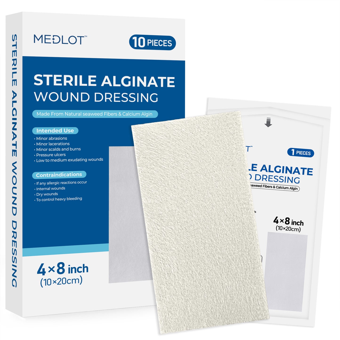 LotFancy Calcium Alginate Wound Dressing Pads, 4"x 4", 10 Pack Non-Stick Super Absorbent Dressing