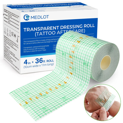 LotFancy Tattoo Aftercare Bandage, 4" x 12 Yards, Waterproof Tattoo Wrap Tape for Second Skin Healing