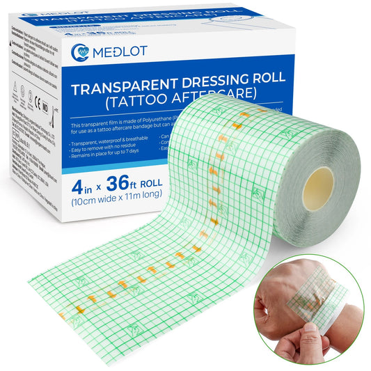 LotFancy Tattoo Aftercare Bandage, 4" x 12 Yards, Waterproof Tattoo Wrap Tape for Second Skin Healing