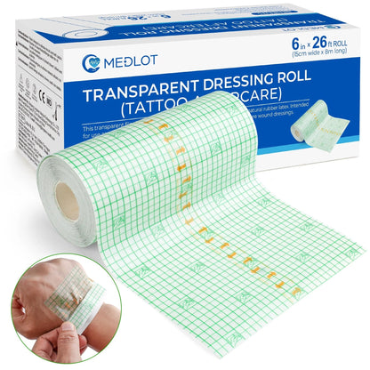 LotFancy Tattoo Aftercare Bandage, 6" x 8.8 Yards, Clear Waterproof Film Dressing for Tattoo Supplies