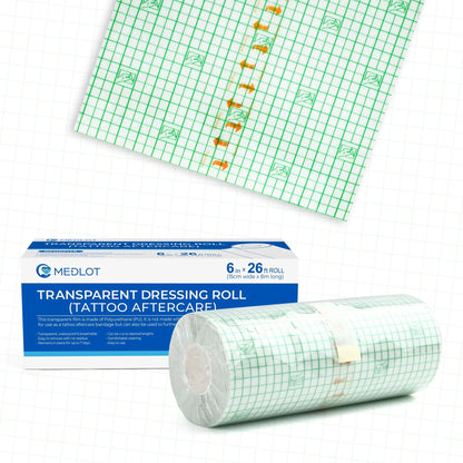 LotFancy Tattoo Aftercare Bandage, 6" x 8.8 Yards, Clear Waterproof Film Dressing for Tattoo Supplies