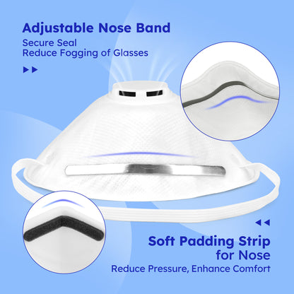 LotFancy NIOSH N95 Mask, 15PCS Particulate Respirator with Breathing Valve, Disposable Air Filter Masks Against Dust, Pollution, Particle, Face Mask for Woodworking, Construction