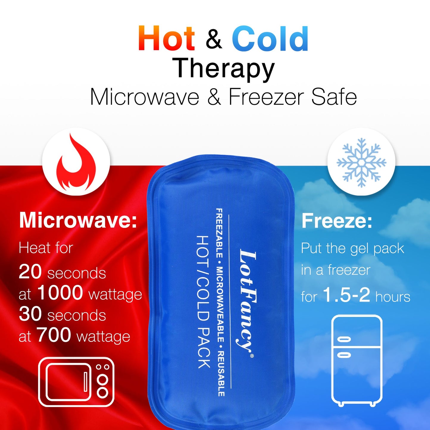 LotFancy Ice Pack for Injuries, 2 Pcs Reusable Hot Cold Gel Pack for Pain Relief, 7.3 x 3.7 in