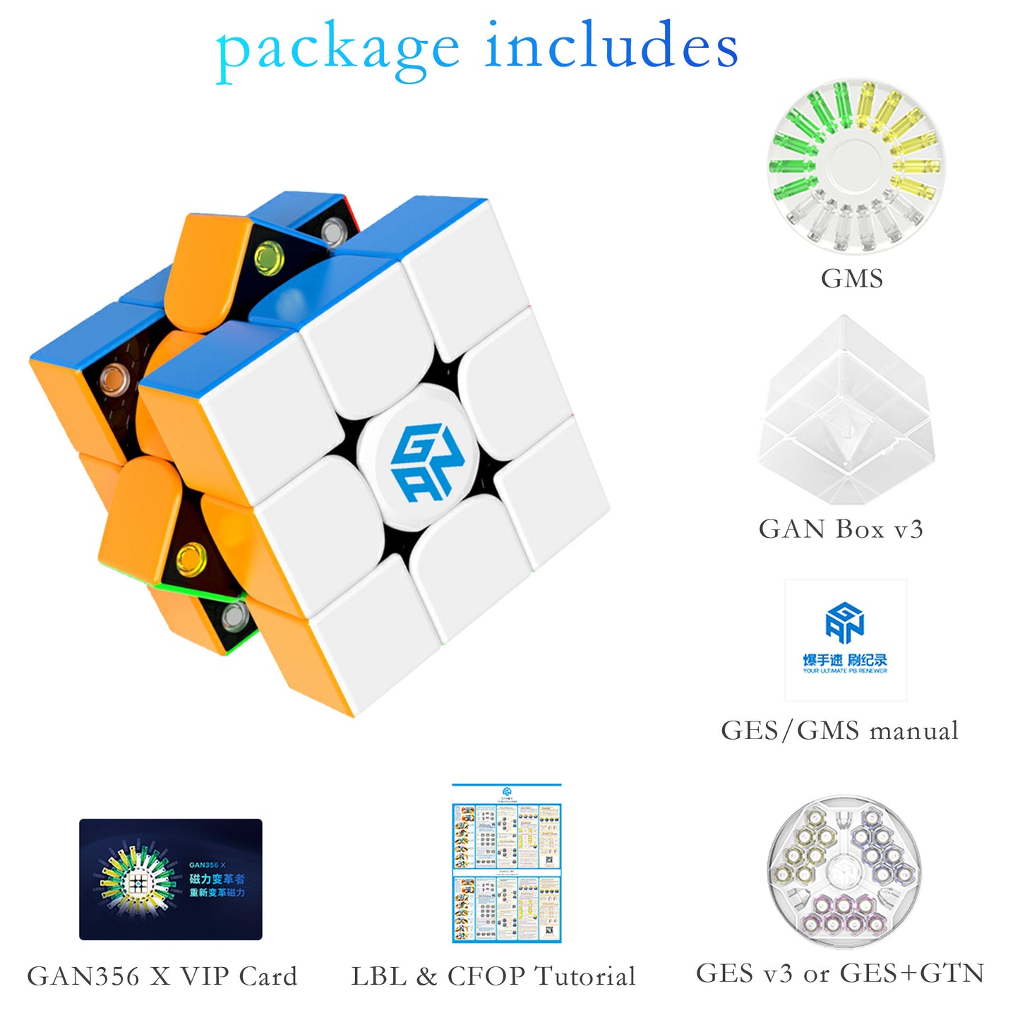 GAN Cube 3x3, Magnetic Magic Cube, Stickerless Speed Cube Puzzle Toy