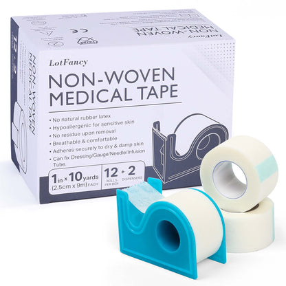 LotFancy Medical Tape, Adhesive Hypoallergenic Surgical Paper Tapes, Wound First Aid Tape, 2 Dispensers Included