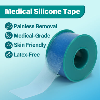 LotFancy Medical Silicone Tape, 2Rolls 1"×5.5 Yds, Waterproof Adhesive Surgical Tape for First Aid