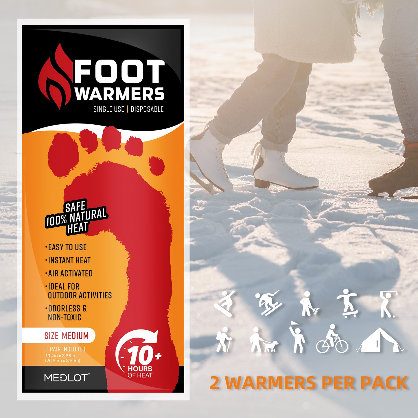 LotFancy Heated Insole Foot Warmers with Adhesive, 20 Pairs, Up to 10 Hours of Heat, Air Activated Warmers, 10.4 x 3.5in