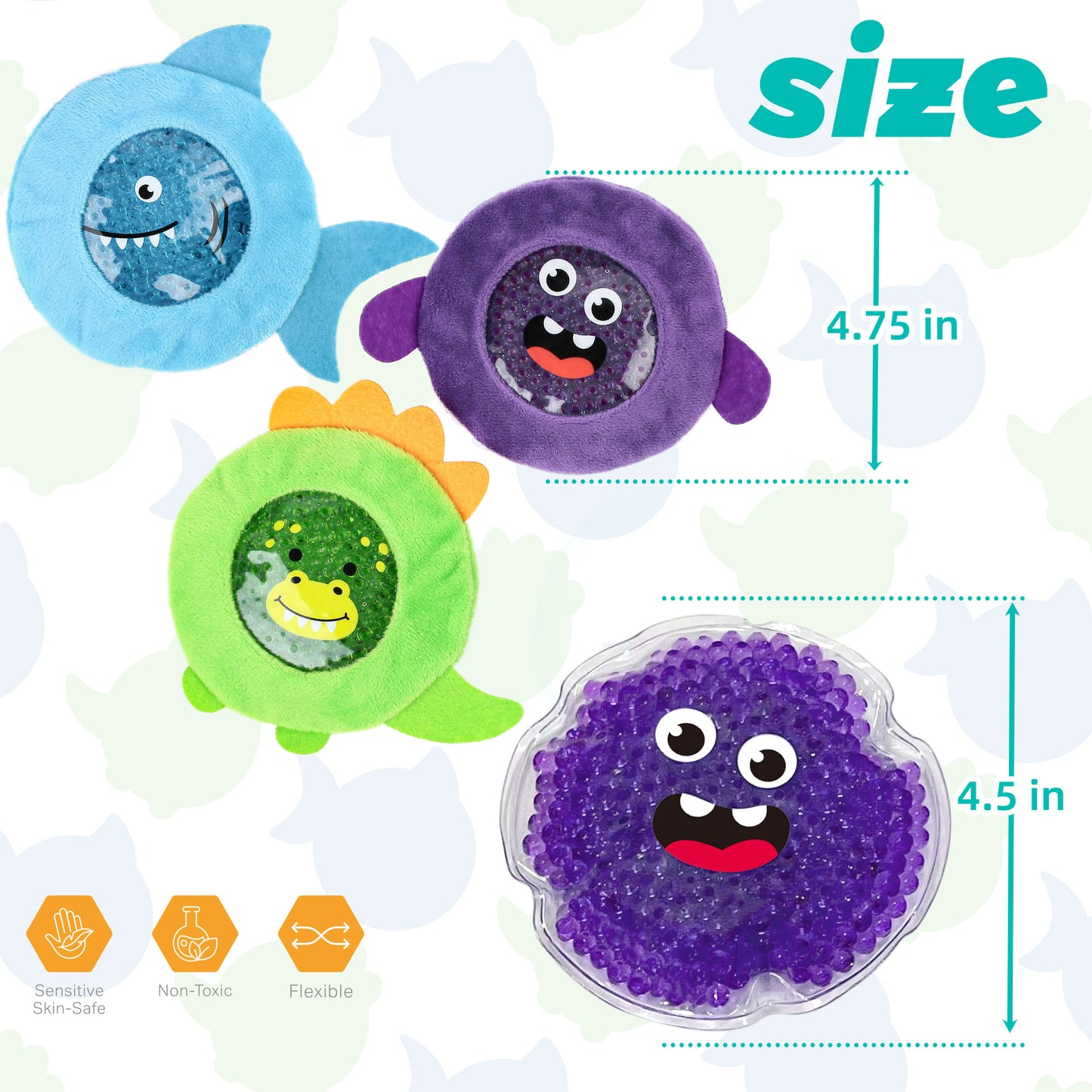 LotFancy Kid Ice Pack for Boo Boos, 3 Pack Reusable Gel Cold Pack for Kids, 4.75 in