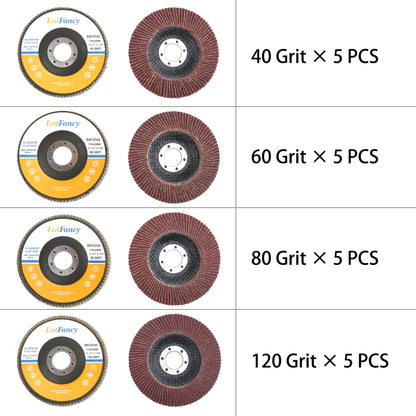 LotFancy Flap Disc 4 1/2 in, 20Pcs, 40-120 Grit Grinding Sanding Wheels, Type #27