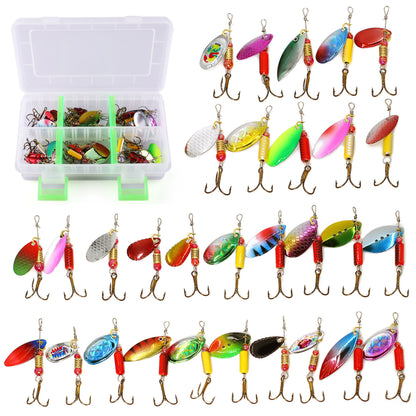 LotFancy Fishing Lures, 30 PCS Spinner Baits for Bass Perch Pike Walleye Trout Salmon, Assorted Hard Metal Spinner Lures Kit, Fit Saltwater and Freshwater