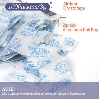 LotFancy 100 Packs 3Gram Silica Gel Packets, Indicating Desiccant Packets