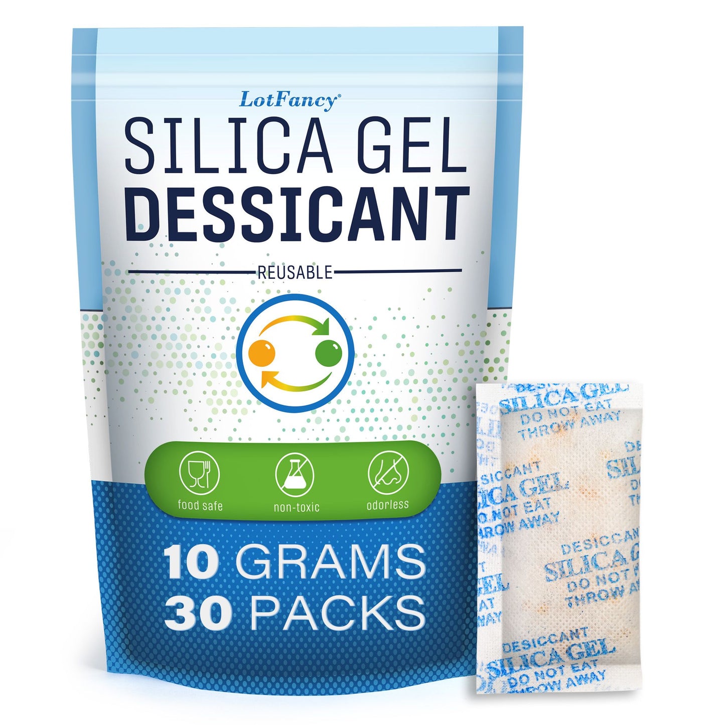 LotFancy Silica Gel Desiccant Packets with Indicating Beads, 10 Gram, Moisture Absorbing, 30 Count
