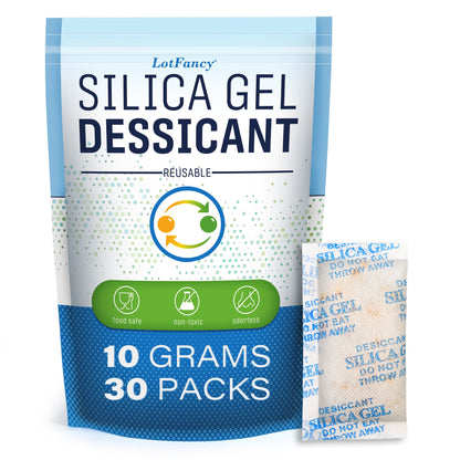 LotFancy Silica Gel Desiccant Packets with Indicating Beads, 10 Gram, Moisture Absorbing, 30 Count