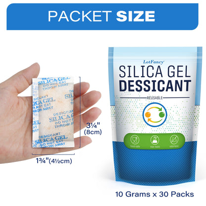 LotFancy Silica Gel Desiccant Packets with Indicating Beads, 10 Gram, Moisture Absorbing, 30 Count