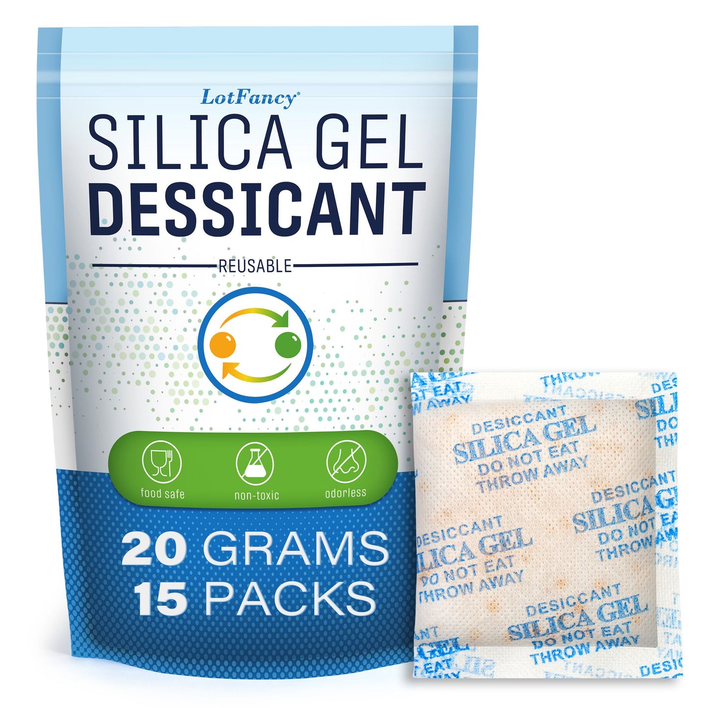 LotFancy 15 Packs 20 Gram Silica Gel Packets, Indicating Desiccant Packets