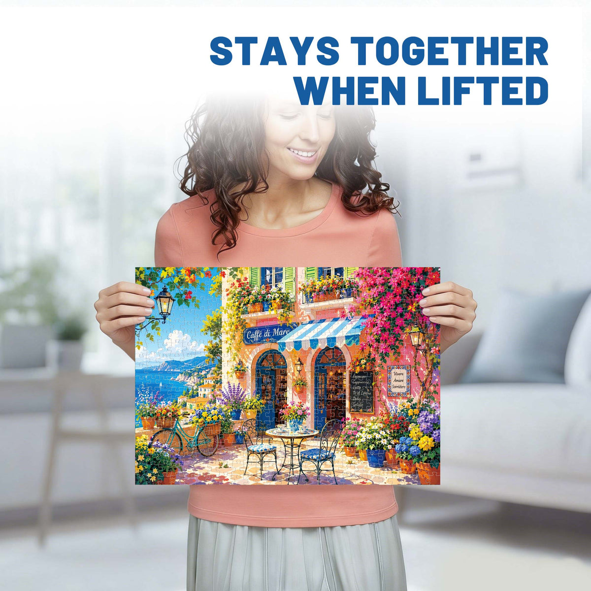 BenBen Puzzles for Adults 500 Pieces, Caffè di Mare, Jigsaw Puzzle with Patterns on Back