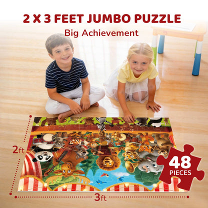 BenBen 48 Piece Puzzle for Kids Ages 3-6, Animal Concert 2 x 3 feet Jumbo Floor Puzzle for Toddlers