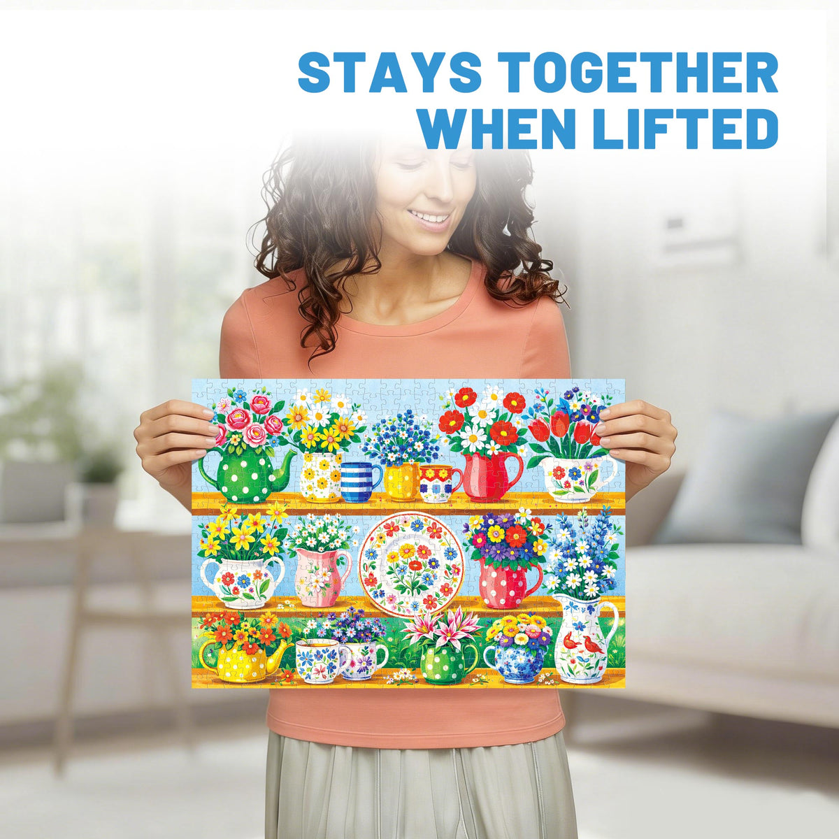 BenBen Puzzles for Adults 500 Pieces, Vibrant Floral Vases, Jigsaw Puzzle with Patterns on Back