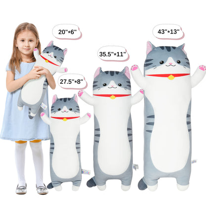 BenBen Long Cat Plush Pillow, Cat Stuffed Animal Body Pillow for Kids, 20 in, Grey