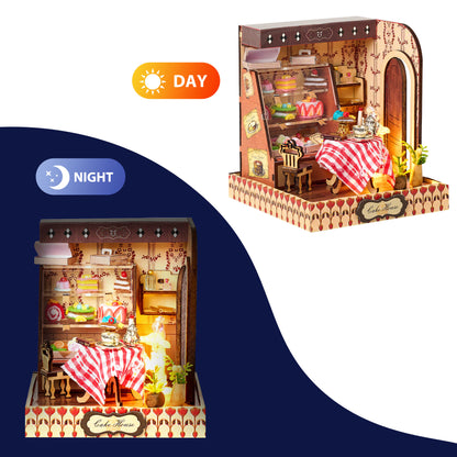 BenBen DIY Miniature House Kit, Cake Shop Model Craft Kits with Light, Furniture, Mini Doll House Building Kit for Adults, Teens, Tiny Dollhouse Diorama for Stress Relief, Home Décor