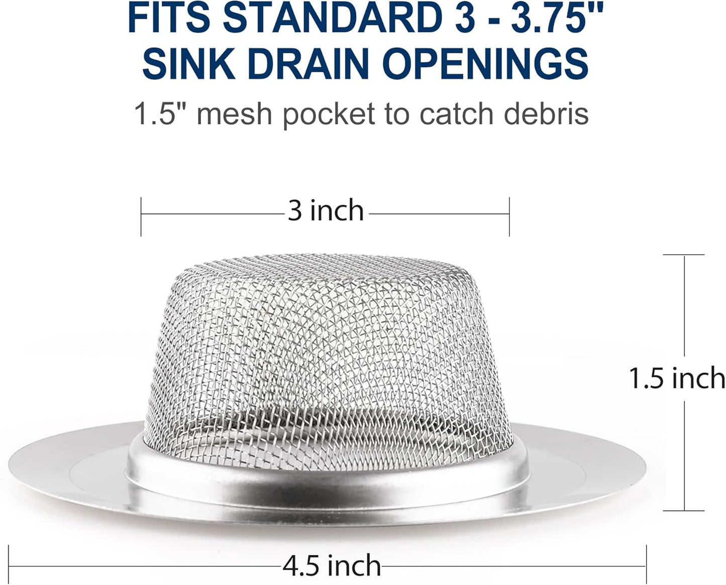 LotFancy 2 Kitchen Sink Strainer, 4.5 in Stainless Steel Mesh Drain Strainer, Silver