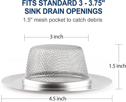 LotFancy 2 Kitchen Sink Strainer, 4.5 in Stainless Steel Mesh Drain Strainer, Silver