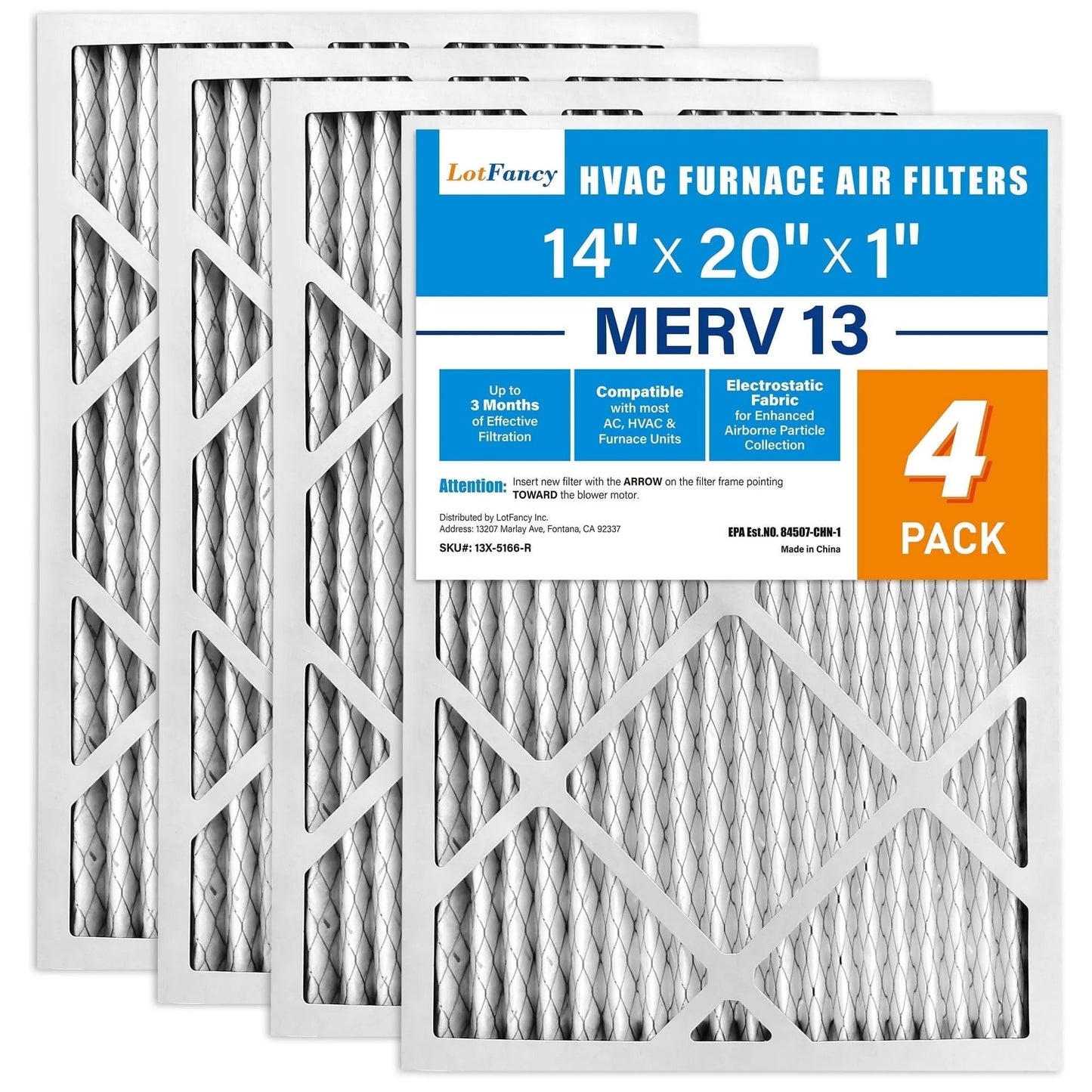 LotFancy 14x20x1 Air Filters, MERV 13 Pleated HVAC AC Furnace Air Filters, 4 Pack