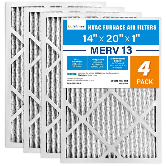LotFancy 14x20x1 Air Filters, MERV 13 Pleated HVAC AC Furnace Air Filters, 4 Pack