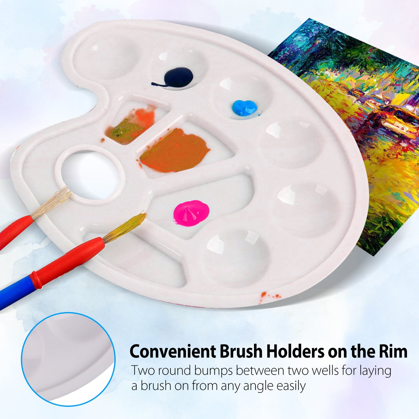 LotFancy Paint Tray Palettes Plastic,Ten Wells with Thumb Hole, Perfect for DIY Craft Art Oil Watercolor Painting, White, Washable