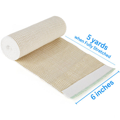 LotFancy 4 Pack Cotton Compression Bandages 6 inches x 15 feet, Hypoallergenic Compression Roll