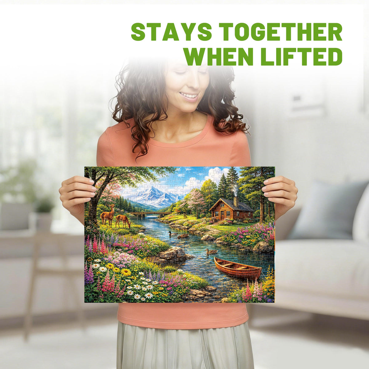 BenBen Puzzles for Adults 500 Pieces, Mountain Cabin Spring Retreat, Jigsaw Puzzle with Patterns on Back
