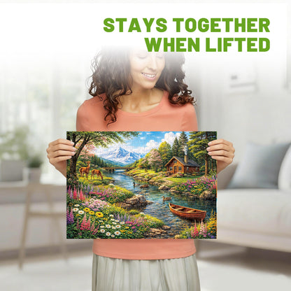 BenBen Puzzles for Adults 500 Pieces, Mountain Cabin Spring Retreat, Jigsaw Puzzle with Patterns on Back