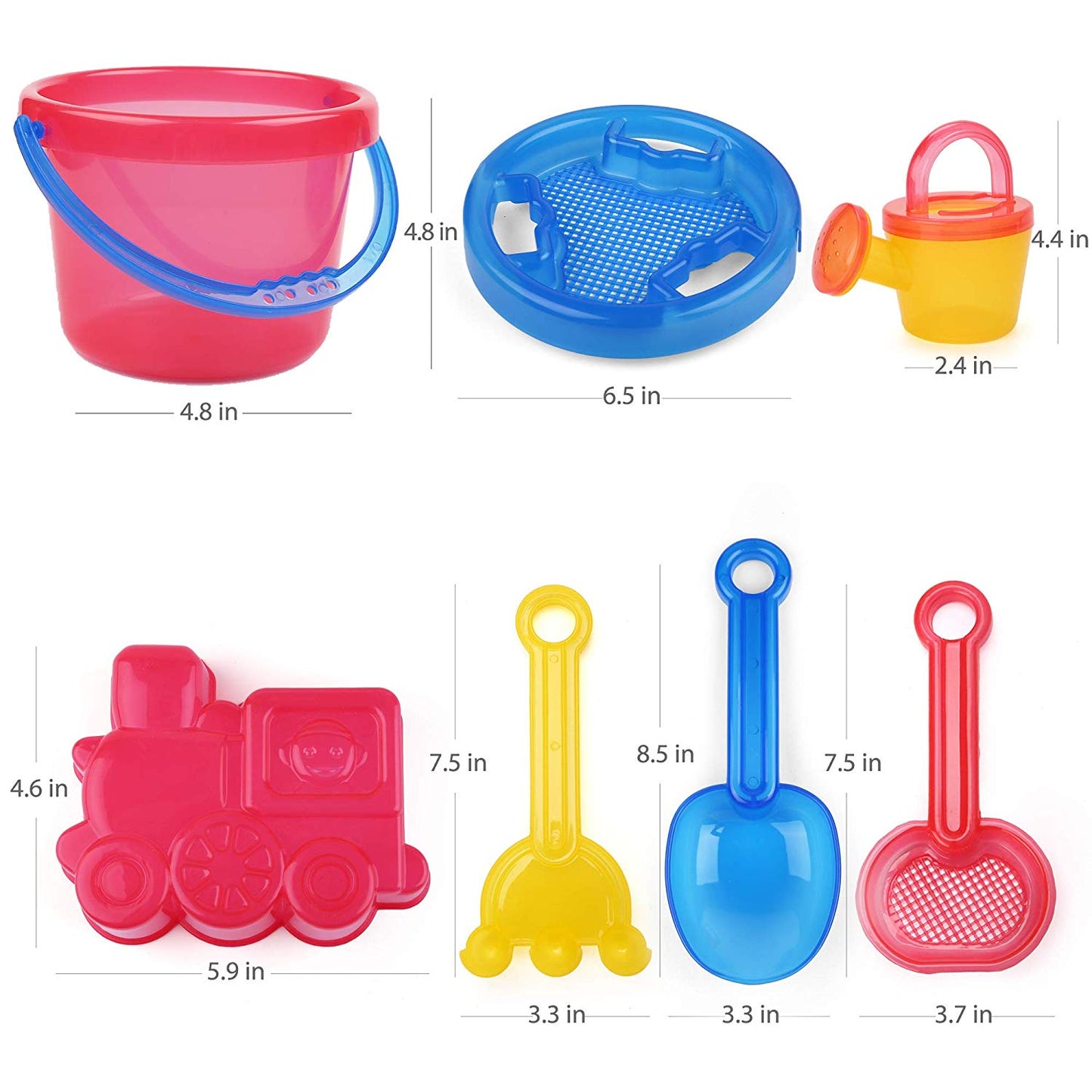 LotFancy Beach Toy Set, Sand Toy for Toddlers, Beach Bucket with Sand Sifter Cover, Shovel, Star Mold, Rake, Watering Can and Sifter Shovel Tool Kit for Kids Outdoor Toys
