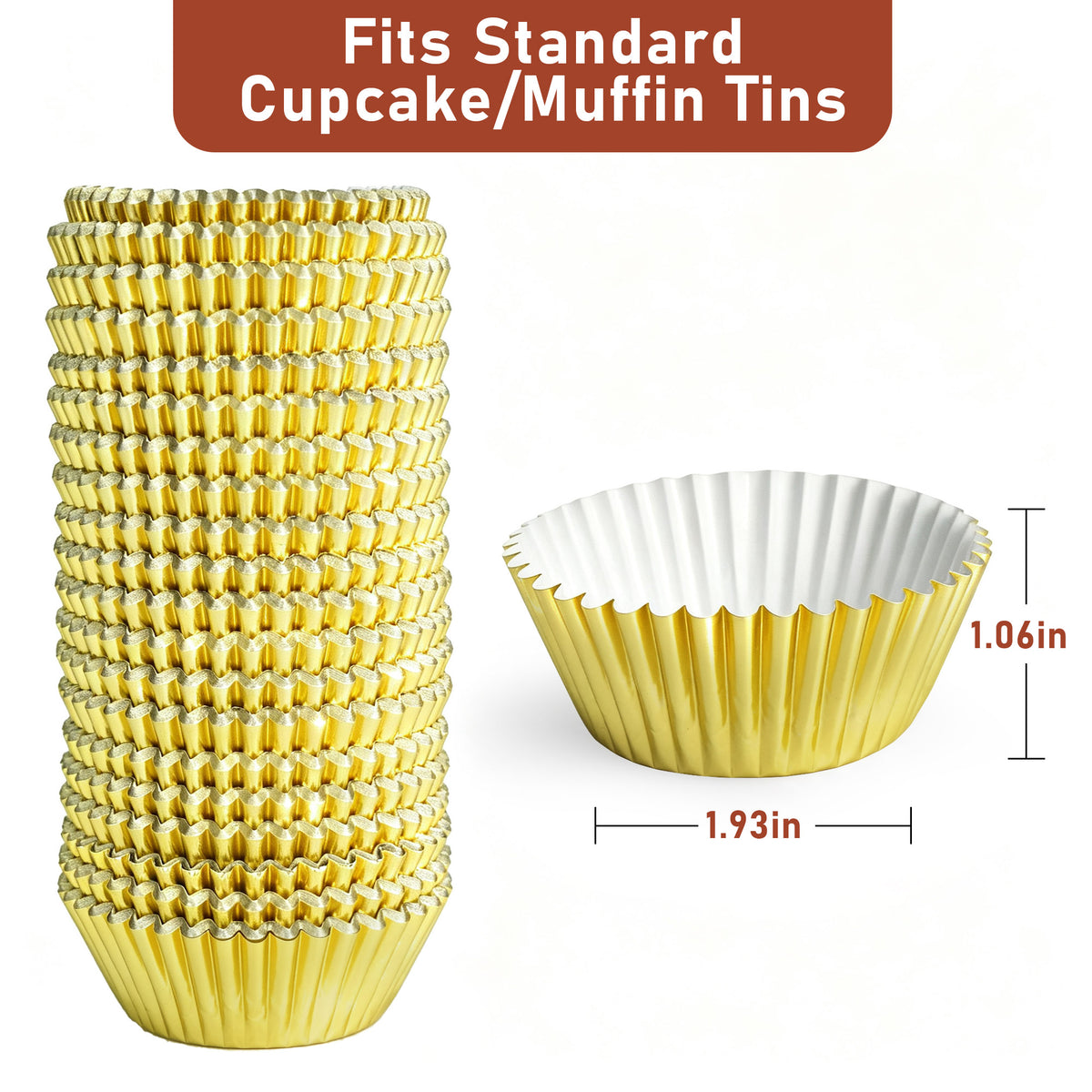LotFancy 500Pcs Gold Foil Cupcake Liners, Standard Muffin Baking Cups, Greaseproof Cupcake Wrappers