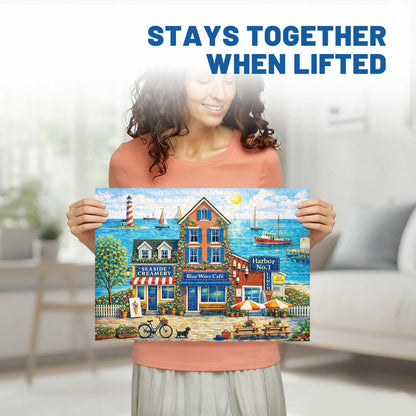 BenBen 500 Pieces Puzzles for Adults, Cozy Seaside Town, Jigsaw Puzzle with Patterns on Back