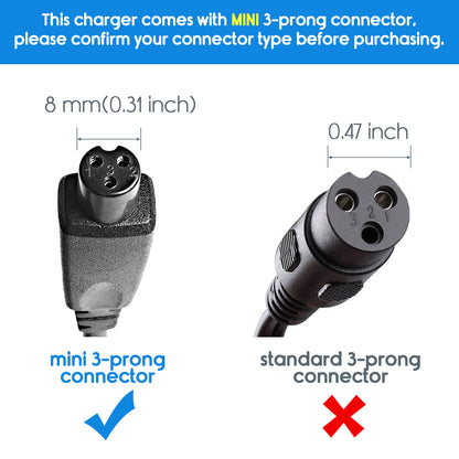 LotFancy 42V Battery Charger for Electric Scooters, 36V Lithium Battery, 2A Power Supply Adapter, UL Listed, Mini 3-Prong Inline Connector