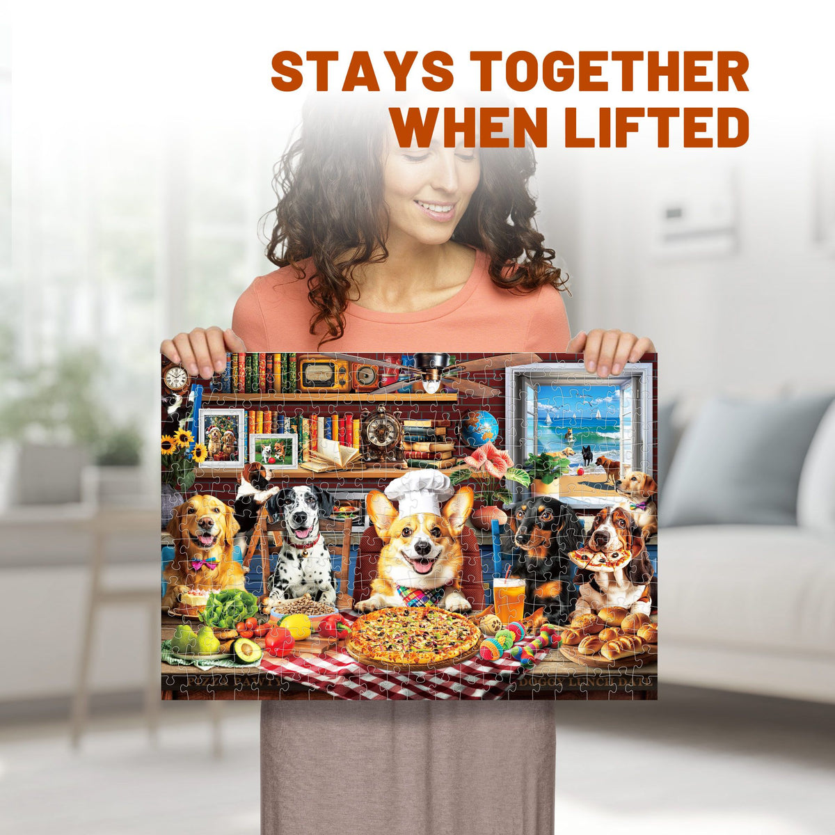 BenBen 300 Pieces Puzzles for Adults, Dogs' Dinner Party, Jigsaw Puzzles with Patterns on Back