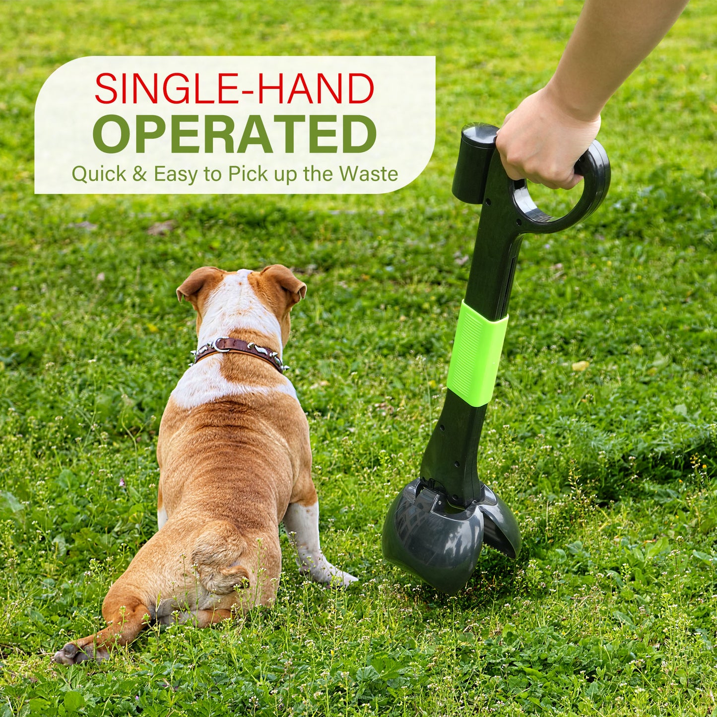 Prime Pets Pooper Scooper for Small, Medium, Large Dogs, Foldable Pet Poop Scooper with Bag Dispenser & 10 Waste Bags, Portable Dog Poop Pick Up Grabber for Yard, Grass, Gravel