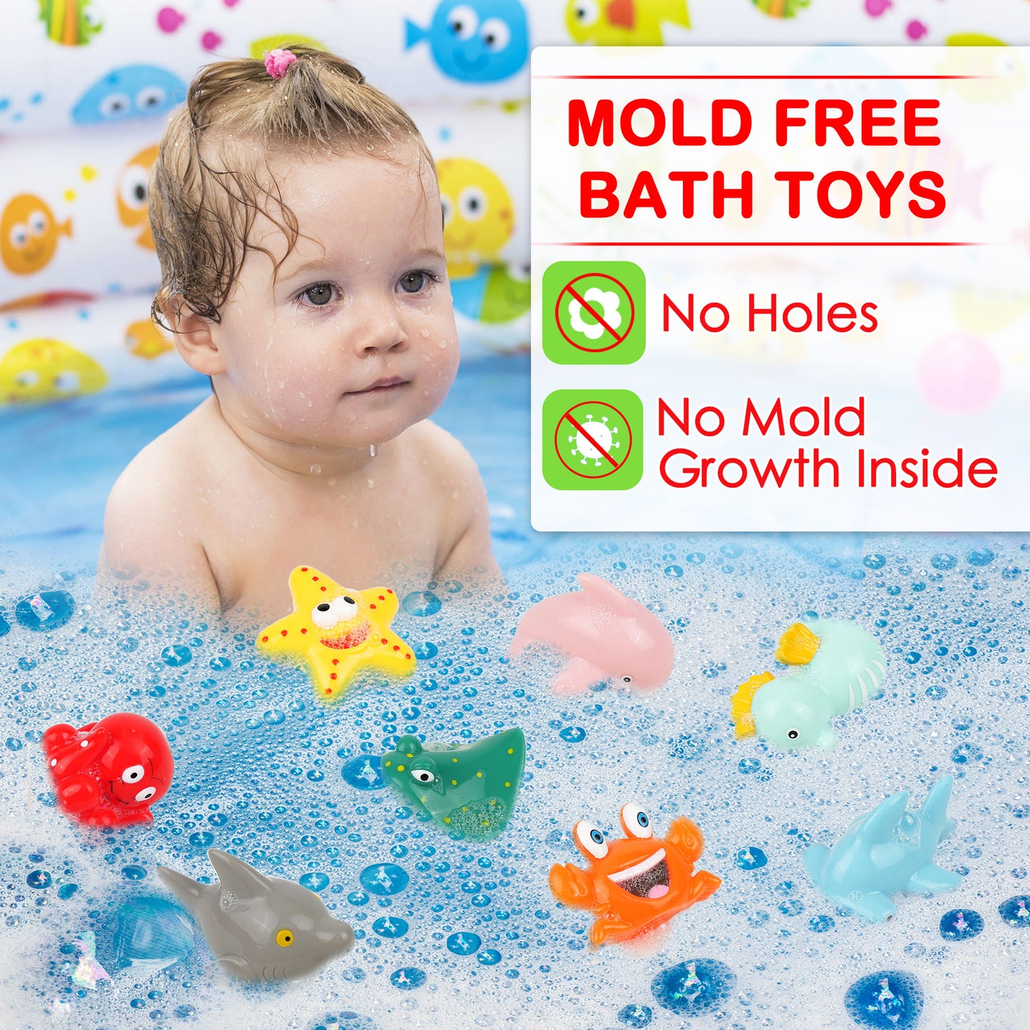 LotFancy 8Pcs Ocean Bath Toys for Toddler Infant, No Hole Mold Free Kids Baby Bath Tub Toys WMT